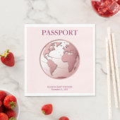 Pink Globe Passport Travel Baby Shower スタンダードランチョンナプキン (インサイチュ)