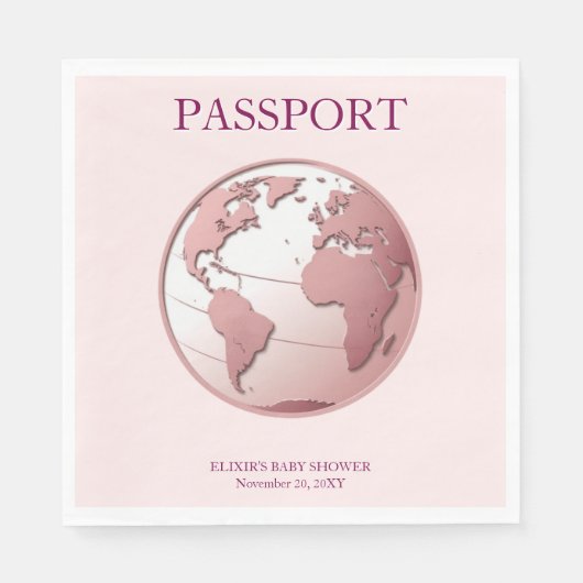 Pink Globe Passport Travel Baby Shower スタンダードランチョンナプキン (正面)