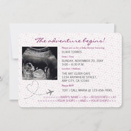 Pink Globe Passport Travel Baby Shower 招待状 (裏面)