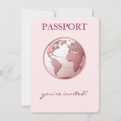 Pink Globe Passport Travel Baby Shower 招待状 (正面)