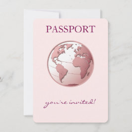 Pink Globe Passport Travel Baby Shower 招待状