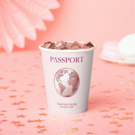 Pink Globe Passport Travel Baby Shower 紙コップ