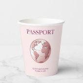 Pink Globe Passport Travel Baby Shower 紙コップ (正面)