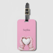 Pink Gloves White Heart ラゲッジタグ (正面縦)
