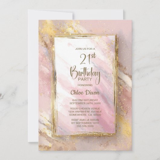 Pink Gold 21st Birthday Party 招待状 (正面)