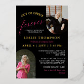 Pink Gold 2 Photos Out of Office Retirement Party 箔招待状 (正面)