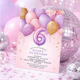 Pink Gold 6th Birthday  Girl Invitation 招待状
