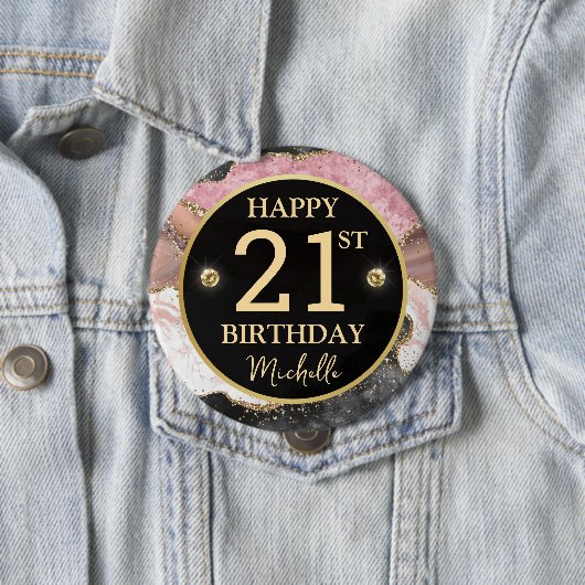 Pink Gold Agate Glitter Birthday Badge 缶バッジ (インサイチュ)