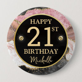 Pink Gold Agate Glitter Birthday Badge 缶バッジ