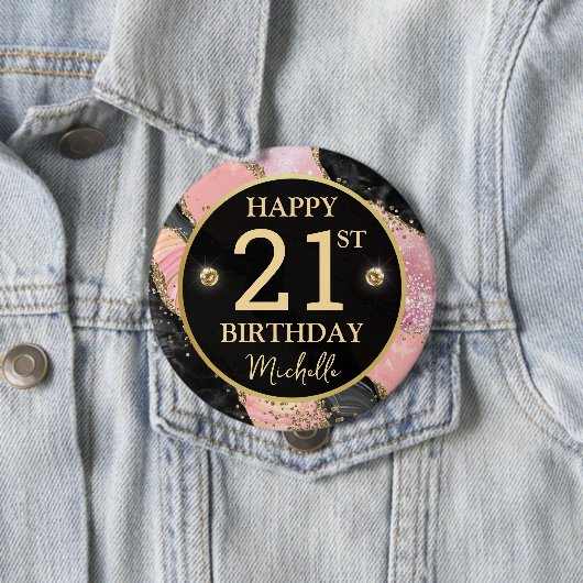 Pink Gold Agate Glitter Birthday Badge 缶バッジ (インサイチュ)