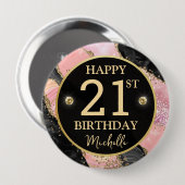 Pink Gold Agate Glitter Birthday Badge 缶バッジ (正面&裏面)