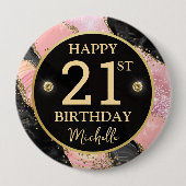 Pink Gold Agate Glitter Birthday Badge 缶バッジ (正面)