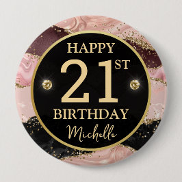 Pink Gold Agate Glitter Birthday Badge 缶バッジ