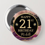 Pink Gold Agate Glitter Birthday Badge 缶バッジ (正面&裏面)