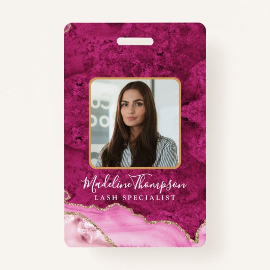 Pink Gold Agate Marble Business Company ID バッジ (正面)