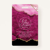 Pink Gold Agate Marble Business Company ID バッジ (裏面)