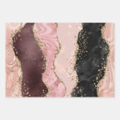 Pink Gold Agate Marble Glitter Abstract Design ラッピングペーパーシート (正面3)