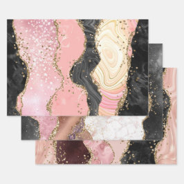 Pink Gold Agate Marble Glitter Abstract Design ラッピングペーパーシート