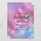 Pink Gold and Blue Bokeh 50th Birthday 招待状 (正面/裏面)