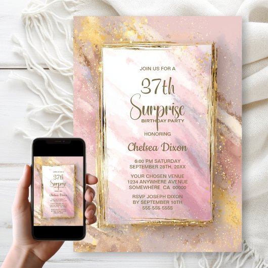 Pink Gold Any Age Birthday Party 招待状