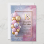Pink Gold Balloons 18th Birthday Party 招待状 (正面)