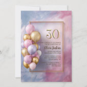 Pink Gold Balloons 30th Birthday Party 招待状 (正面)