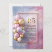 Pink Gold Balloons 65th Birthday Party 招待状 (正面)