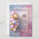 Pink Gold Balloons Any Age Birthday Party 招待状 (正面)