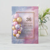 Pink Gold Balloons Any Age Birthday Party 招待状 (スタンド正面)