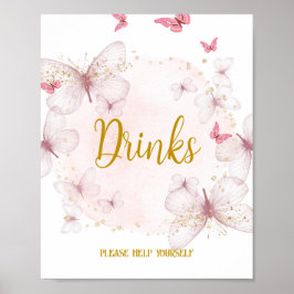 Pink & Gold Birthday Drinks Table Sign ポスター