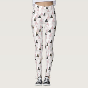 Pink Gold Black White Marble Geometric Yoga レギンス