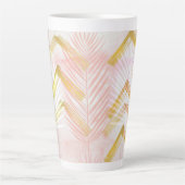 Pink & Gold Botanical Palm Leaves カフェラテマグ (正面)