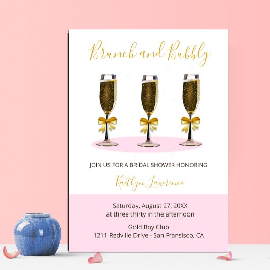 Pink Gold Brunch and Bubbly Bridal Shower 招待状