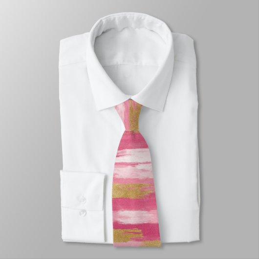 Pink Gold Brushstroke Style Neck Tie ネクタイ (タイ)