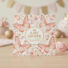 Pink Gold Butterfly Floral Baby Shower  スタンダードカクテルナプキン
