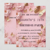 Pink Gold Butterfly Garden Invite 招待状 (正面/裏面)