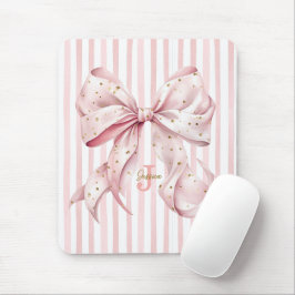 Pink Gold Confetti Bow Monogram Name マウスパッド