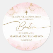 Pink Gold Cross Girl Baptism Bautizo ラウンドシール (正面)