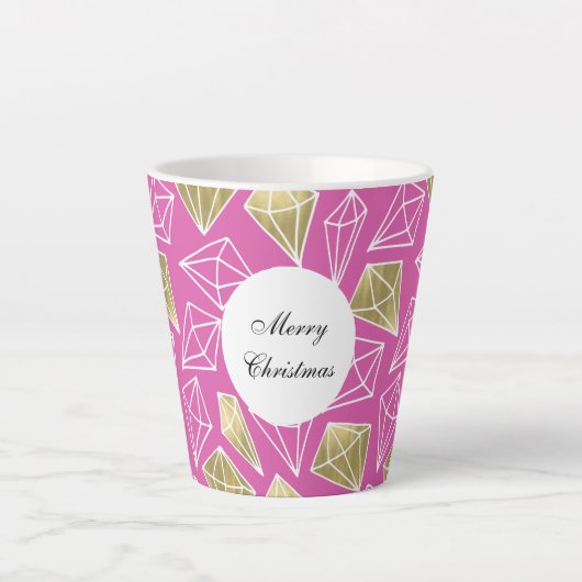 Pink Gold Diamonds Christmas カフェラテマグ (正面)