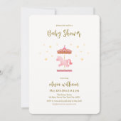 Pink Gold Elegant Carousel Carnival Baby Shower 招待状 (正面)