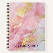 Pink & Gold Elegant Paint Purple Name ノートブック (正面)