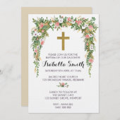Pink Gold floral Baptism / Christening Invitation 招待状 (正面/裏面)