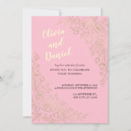 Pink Gold Floral Elegant Wedding Invitation 招待状