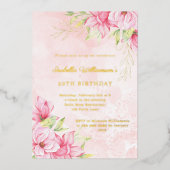 Pink gold floral luxury birthday 箔招待状 (正面)