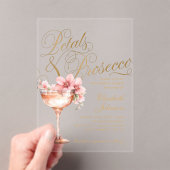 Pink Gold Floral Petals & Prosecco Bridal Shower アクリル招待状 (インサイチュ (ポータブル))