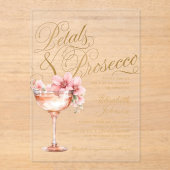 Pink Gold Floral Petals & Prosecco Bridal Shower アクリル招待状 (正面)