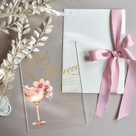 Pink Gold Floral Petals & Prosecco Bridal Shower アクリル招待状
