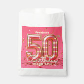 Pink Gold Glitter Confetti 50th Birthday Party フェイバーバッグ (正面)