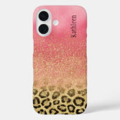Pink Gold Glitter Leopard Print Monogrammed Name Case-Mate iPhoneケース (裏面)