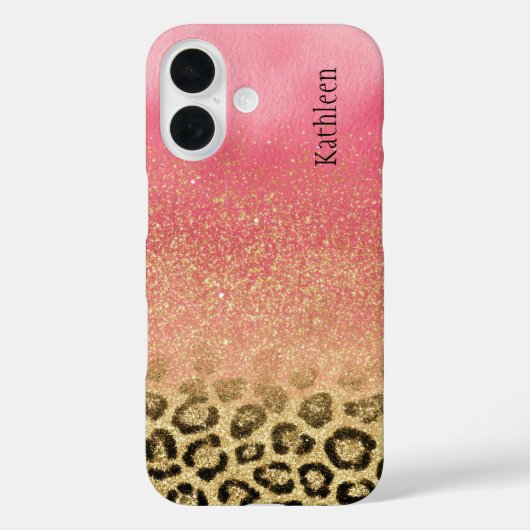Pink Gold Glitter Leopard Print Monogrammed Name Case-Mate iPhoneケース (裏面)